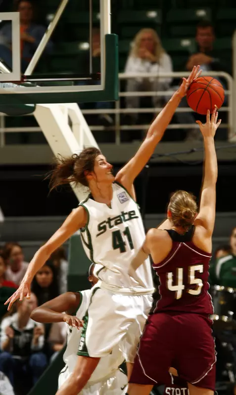 Freshman Allyssa DeHaan also had 10 rebounds and blocked five shots.