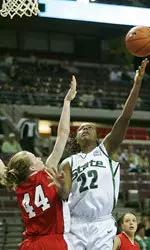 Aisha Jefferson finished the game with a double-double, scoring 17 points and pulling down 10 boards.