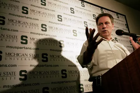 Tom Izzo addresses the media after the NCAA Tournament pairings were announced.