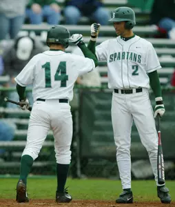 Ryan Basham (14) and Alan Cattrysse (2) produced four of the Spartans' seven RBI in MSU's 8-2 win over Sacred Heart.