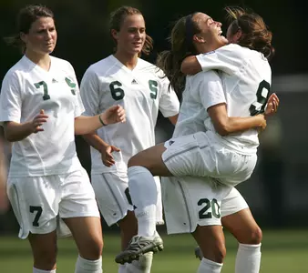 Freshman Lauren Hill (9) scored the game-winning goal with 2:50 left against Bowling Green on Friday.