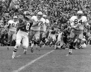 Spartan quarterback Jimmy Raye accounted for 217 total yards against top-ranked Notre Dame in 1966.