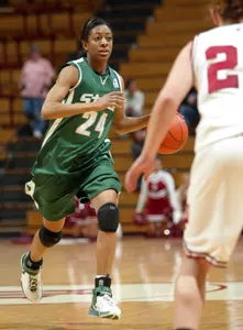 Rene Haynes brings the ball down the court in Michigan State's 64-56 win over Indiana. Haynes scored 15 points in the win. (AP Photo/AJ Mast)
