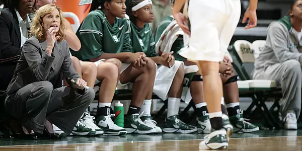 Coach Suzy Merchant and the Spartans defeated Grand Valley State on Thursday night at the Breslin Center.