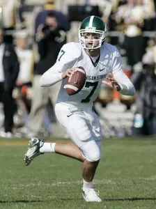 Brian Hoyer completed 22-of-31 throws for 266 yards and two TDs to lead MSU to a 48-31 victory at Purdue last Saturday. During one stretch, Hoyer completed 11 straight passes for 119 yards. (Photo by Dale G. Young, The Detroit News)