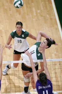 Senior Katie Johnson set a new career-high with 26 kills in the Spartan's upset of Wisconsin.
