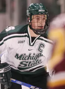 Bryan Lerg scored twice in MSU's 5-2 victory at Lake Superior State Saturday night.