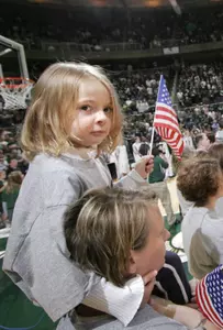 Approximately 200 family members of soldiers with the Michigan National Guard attended the MSU-IPFW game thanks to Camouflage Kids.