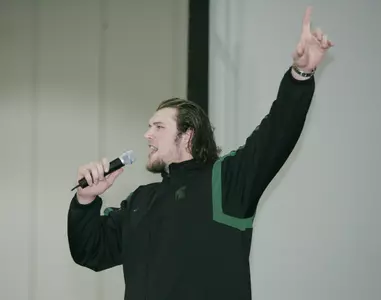 Pete Clifford fires up the crowd at Thursday's pep rally.