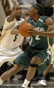 Purdue's Keaton Grant, left, defends against Michigan State's Raymar Morgan, during the second-half.