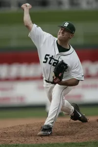 A.J. Dunn won his first collegiate game Saturday afternoon after throwing three innings of scoreless relief in MSU's 12-6 victory.