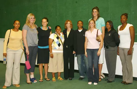 Suzy Merchant met her new team Monday in the Berkowitz Basketball Complex.