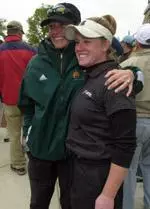 Allison Fouch, who has qualified for the U.S. Women's Open, with head coach Stacy Slobodnik-Stoll after the Spartans qualified for the NCAAs in 2004.