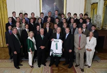 The Spartans presented President George W. Bush with an MSU hockey jersey.