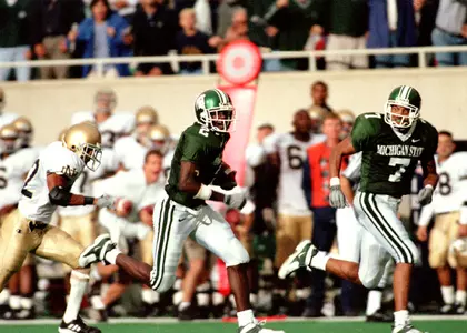 Herb Haygood caught a short slant from Jeff Smoker and raced 68 yards for the winning score against Notre Dame in 2000.