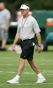 Coach Dantonio led the Spartans through their first practice in full pads on Friday afternoon.