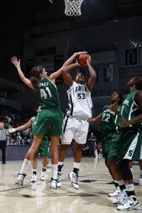 Junior Allyssa DeHaan had one of her single-game record nine blocks in today's 71-66 loss at Xavier.