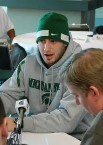 Quarterback Brian Hoyer meets with reporters at MSU's Capital One Bowl Media Day.