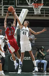 Junior Allyssa DeHaan led the team with 15 points and six blocks in the win.