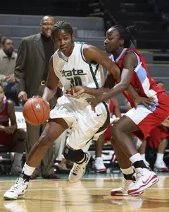 Redshirt freshman Lykendra Johnson and the Spartans begin the Big Ten season on Sunday at Penn State.