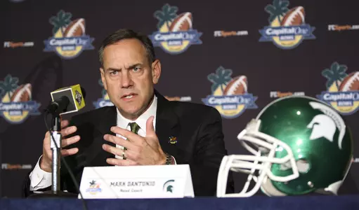 Coach Dantonio speaks to reporters at the Capital One Bowl Kickoff Luncheon on Wednesday.