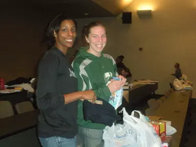 <i> Members of the volleyball team were among the student-athletes on hand. </i>