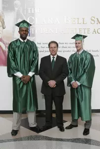 Drew Neitzel and Idong Ibok received their undergraduate degrees during MSU's 2008 Spring Commencement.