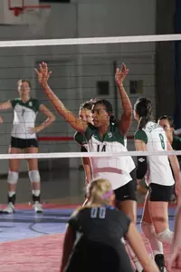 Junior middle blocker Mischelle Nelson took the time to talk with reporters