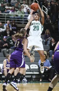 Sophomore Brittney Thomas scored eight points on 4-of-5 shooting in the Spartans 41-37 win over Michigan.