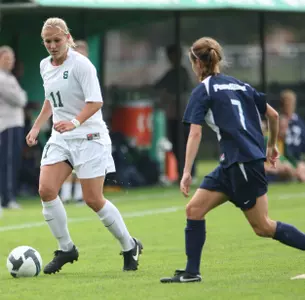 Laura Heyboer and the Spartans will take on Michigan at 1 p.m. on Sunday at DeMartin Stadium.