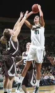 Senior Allyssa DeHaan led the Spartans with 18 points and nine rebounds in the win.