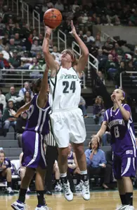 Freshman Courtney Schiffauer tallied 12 points, including a season-best two 3-pointers, in the Spartans' 63-50 win at Illinois.