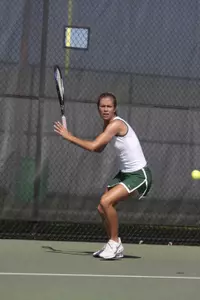 Freshman Dana Guentert is riding a six match win streak in sigles after two victories today.