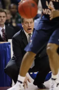 Tom Izzo reacts from the bench during the first-round game against Robert Morris.