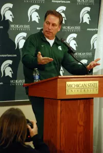 Tom Izzo answers questions at Tuesday's press conference.