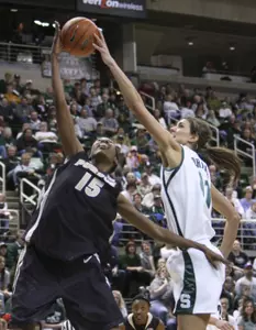 Junior Allyssa DeHaan broke Jessica Davenport's career Big Ten blocked shot record in the loss.