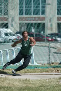<i> Freshman Lonnie Pugh has the team's top mark in the discus. </i>