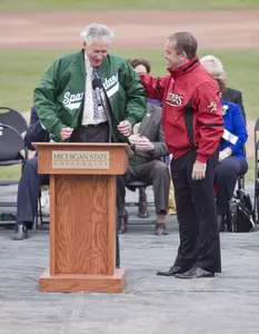 Drayton McLane and Mark Hollis during Saturday's dedication ceremony.