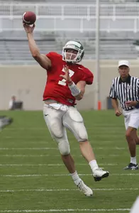Keith Nichol threw for 241 yards and three touchdowns on 17-of-26 passes in the team's first preseason scrimmage.