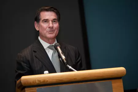 Steve Garvey speaks at the Hall of Fame induction ceremony Friday night at the Clara Bell Smith Center.