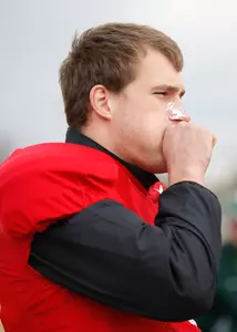 Kirk Cousins displayed his sense of humor by wearing sunscreen on his nose to practice despite overcast skies and windchill readings in the 30s.