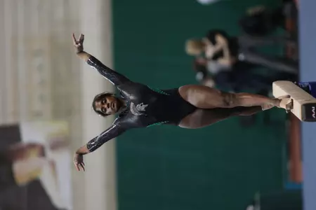 Freshman Shanthi Teike tied for first on the beam with a score of 9.825