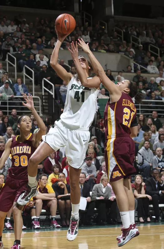 Senior Allyssa DeHaan led the Spartans with 13 points in her final game at the Breslin Center.