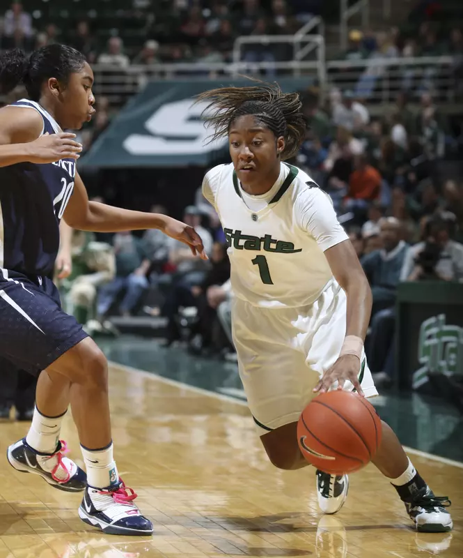 Freshman Jasmine Thomas has 12 points for the Spartans on Sunday.