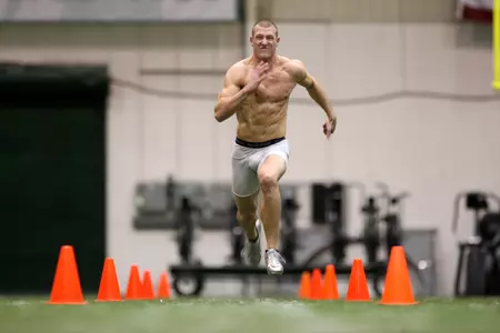 Blair White runs the 40-yard dash at MSU's Pro Day Wednesday afternoon.