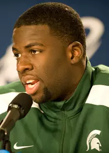Draymond Green responds to questions during Thursday's NCAA Tournament press conference. (Photo by Steve Navratil)