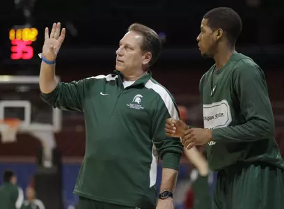 MSU Coach Tom Izzo at Thursday's practice inside the Edward Jones Dome.