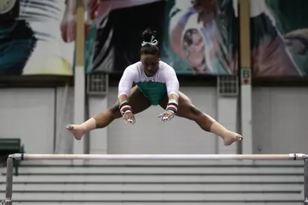 Senior Rochelle Robinson placed third on the bars with a score of 9.875.