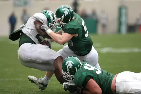 The Spartan defense recorded eight sacks, 12 tackles for loss and seven pass break-ups in Saturday's spring game.