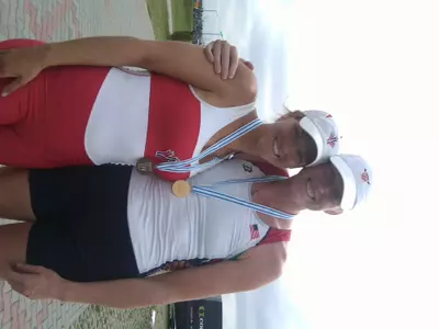 Laura Cowal (L) and Emily Regan at the World U-23 Rowing Championships